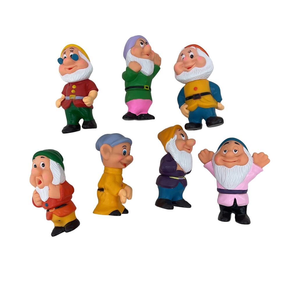 Vintage Disney Snow White's 7 Seven Dwarves Rubber Toy Figures Dopey Sleepy